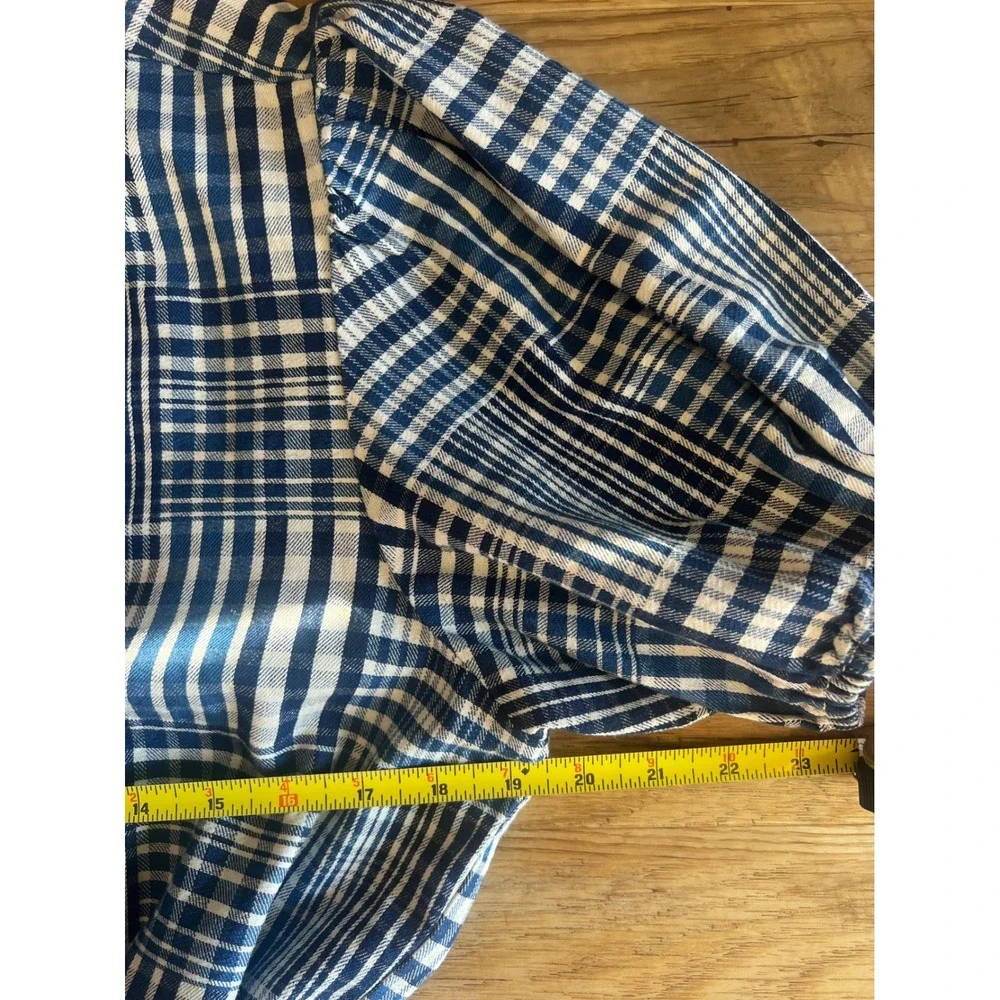 J. Crew Blue and White Plaid Short Sleeve Wrap Blouse